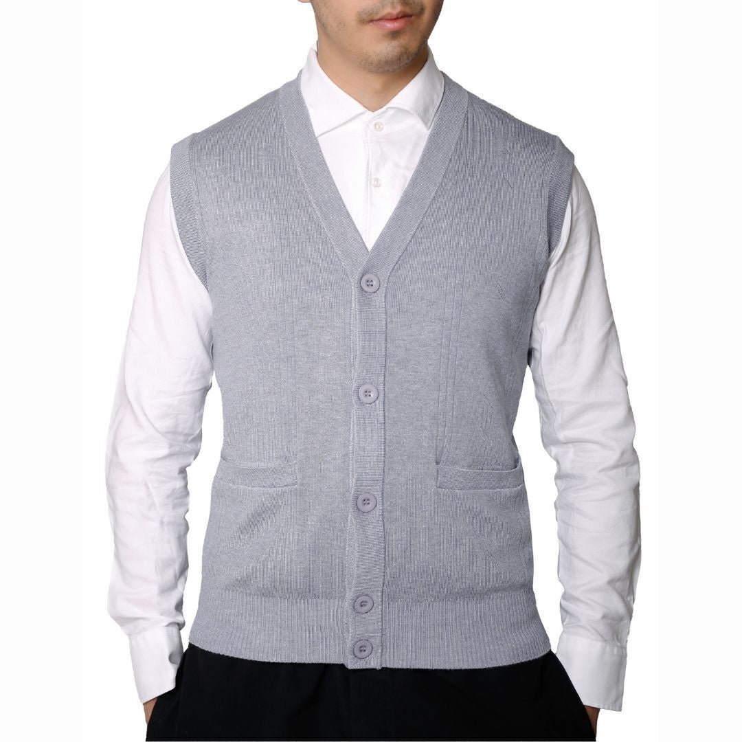 Mens Sleeveless V Neck Jumper Button up Sweater Tank Top Cardigan Casual (905)