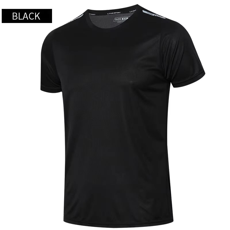 Sports Tshirt Mens Summer Thin Sweat Absorbing Half Sleeve Fast Drying Shirt Ice Silk Tshirt Short Sleeve Top Running Fitnessshi
