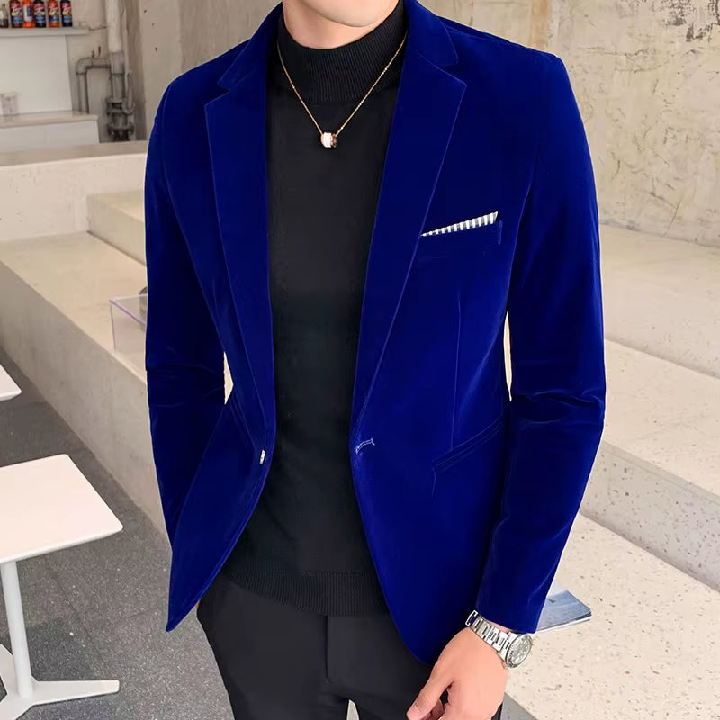 2023 Brand Clothing Men Golden Velvet Suit/Male Slim High Quality Business Blazers/Groom'S Wedding Dress Men'S Jacket Clothing
