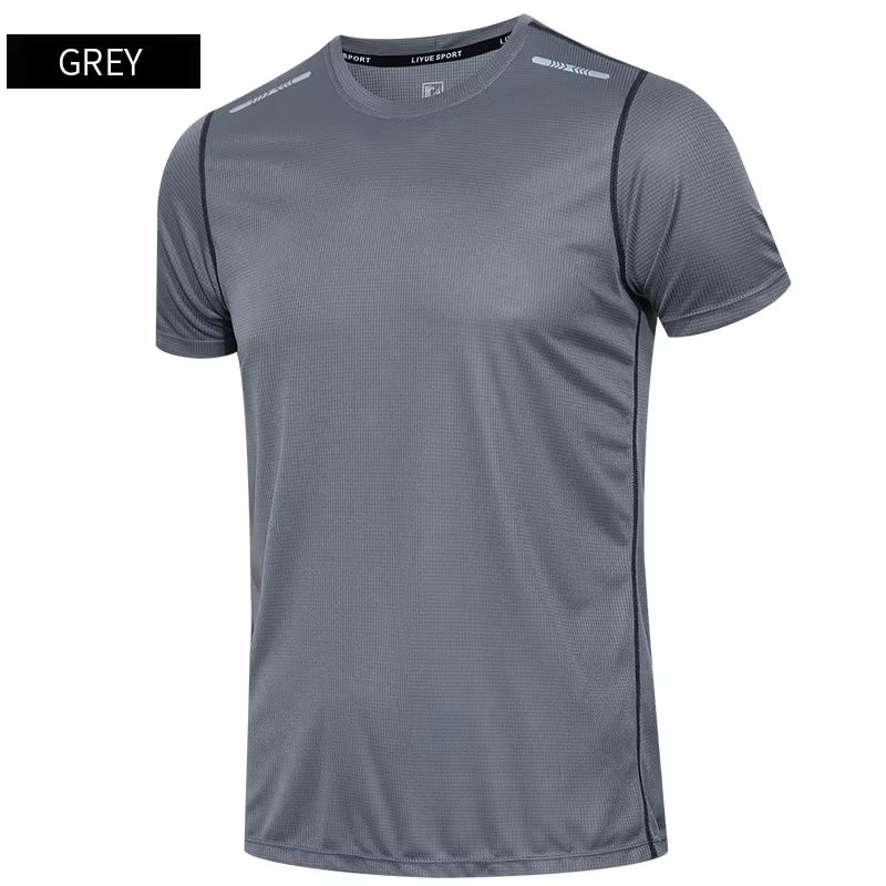 Sports Tshirt Mens Summer Thin Sweat Absorbing Half Sleeve Fast Drying Shirt Ice Silk Tshirt Short Sleeve Top Running Fitnessshi