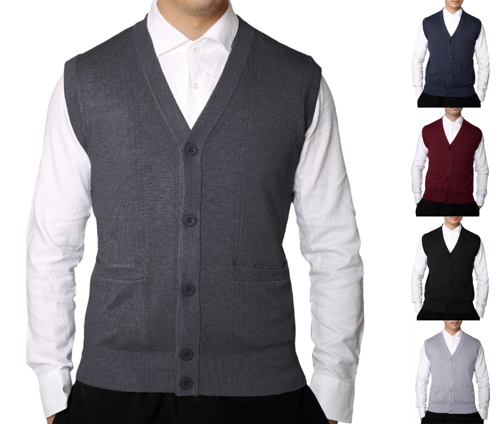Mens Sleeveless V Neck Jumper Button up Sweater Tank Top Cardigan Casual (905)